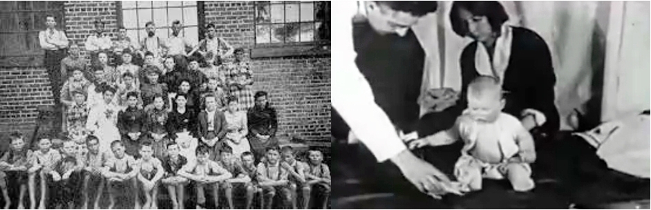 Imagen izquierda: Niños huérfanos del "Estudio Monstruo". Imagen derecha: Estudio del "Pequeño Albert".