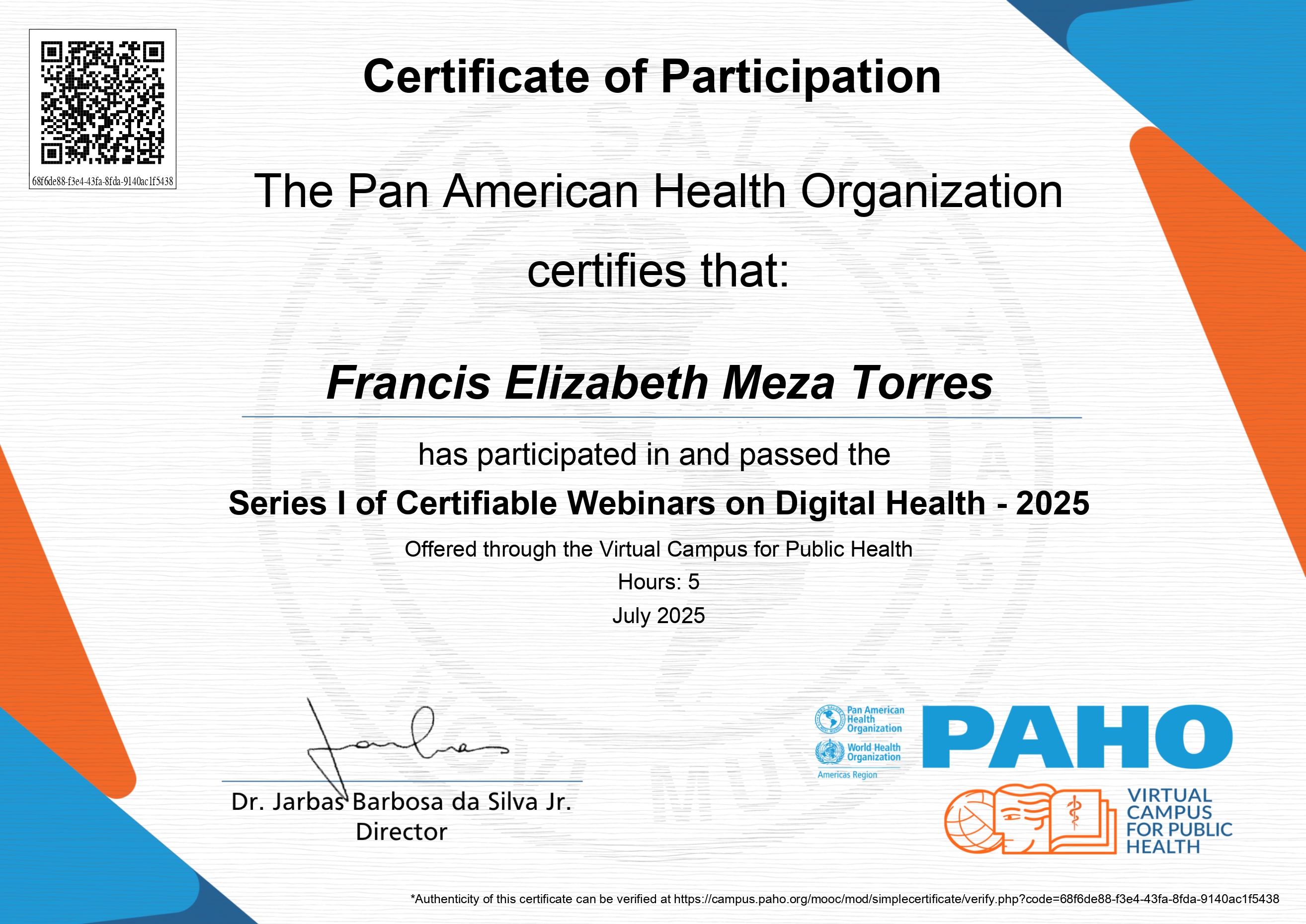 Series I of Certifiable Webinars on Digital Health