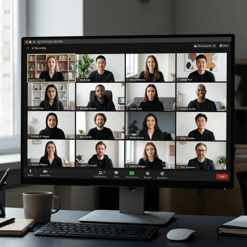 Zoom screen with people in dark clothing